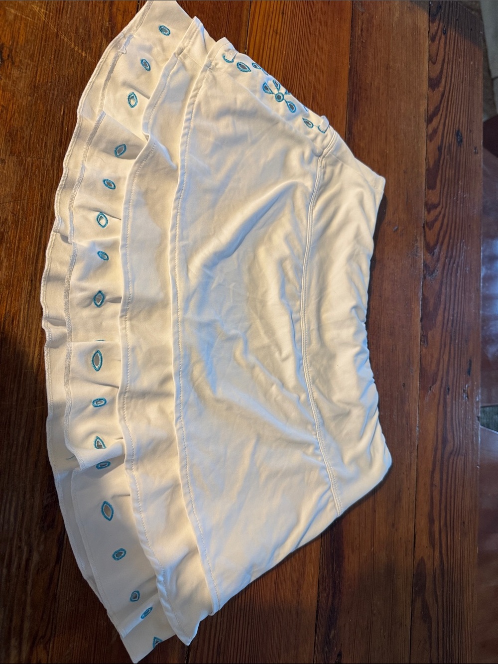 White Embroidered Ruffle Mini Skirt with Blue Accents - Picture 4 of 4